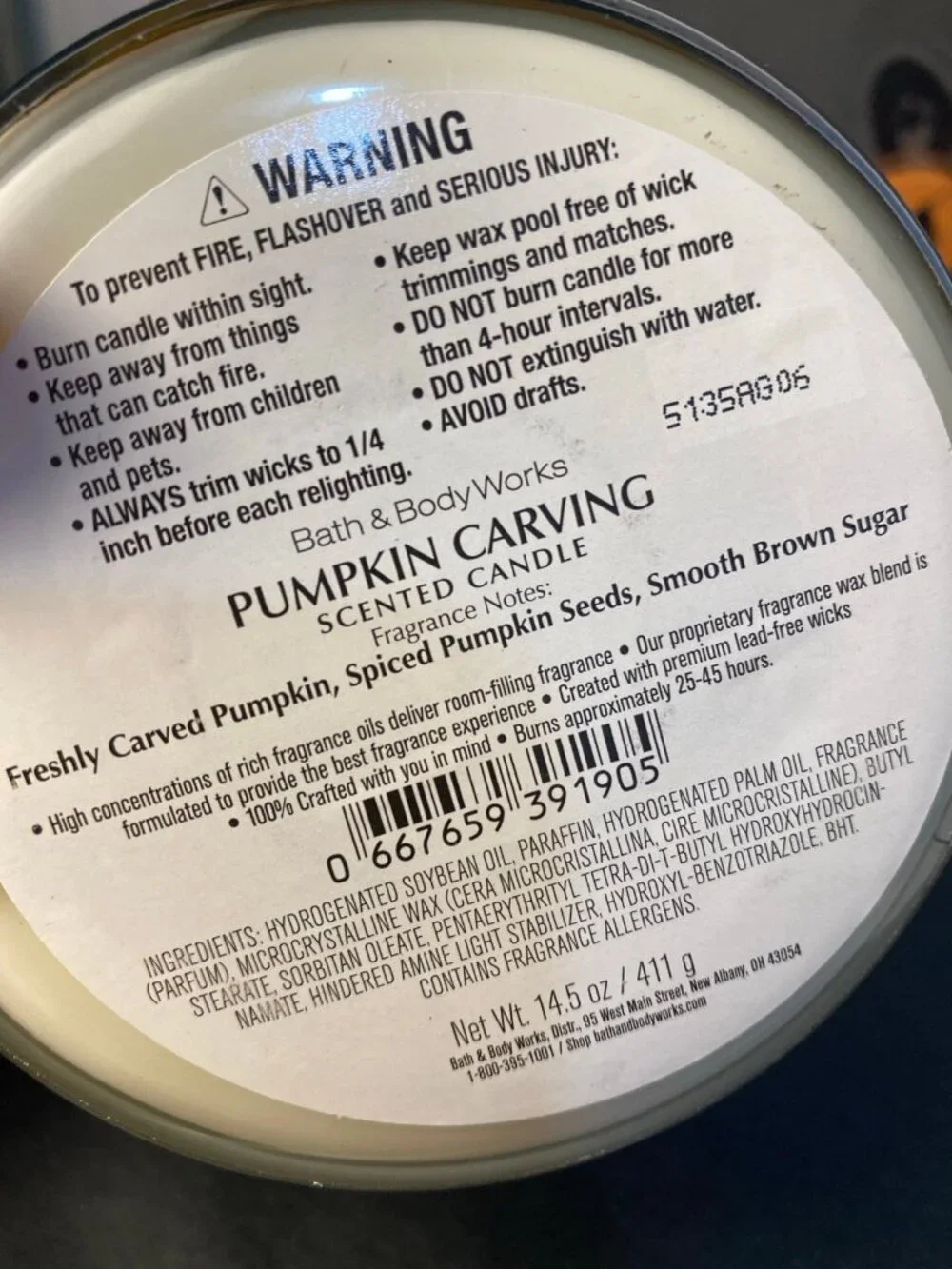 Halloween “Pumpkin Carving” Bath & Body Works New 3 Wick Candle